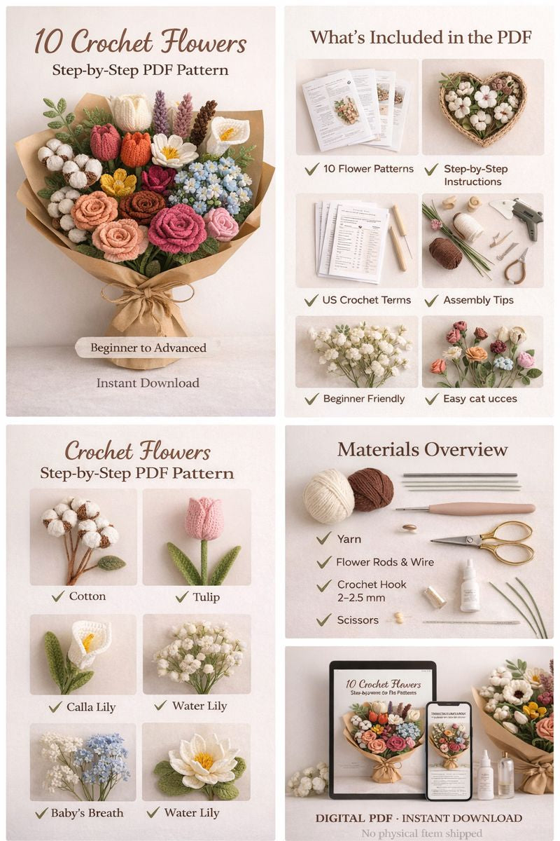 10+ Flowers Crochet Pattern Bundle