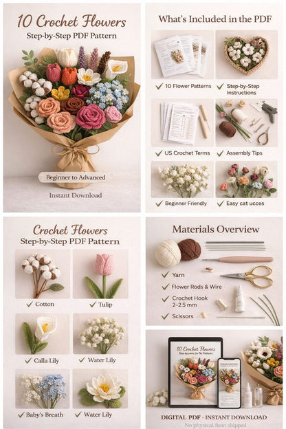 10+ Flowers Crochet Pattern Bundle